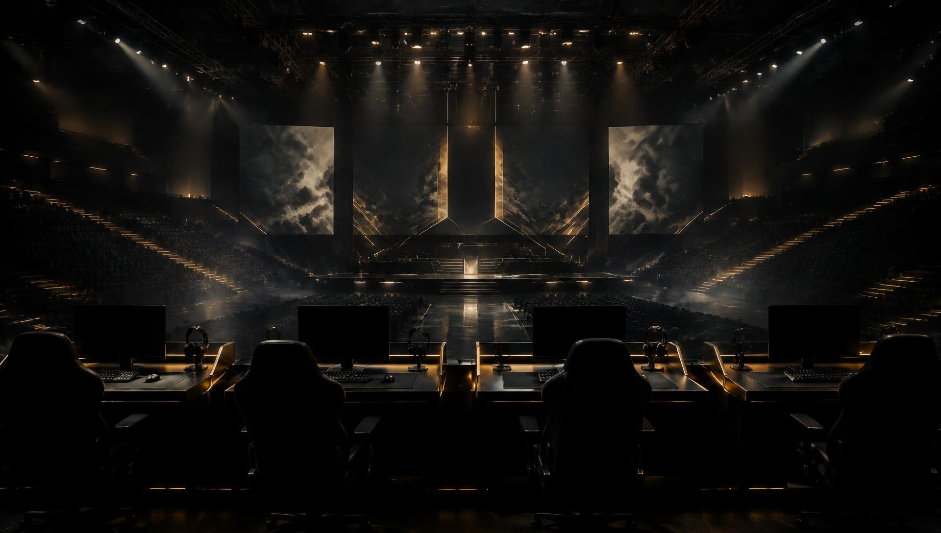 Pannonia Esports players on a gold-lit tournament stage